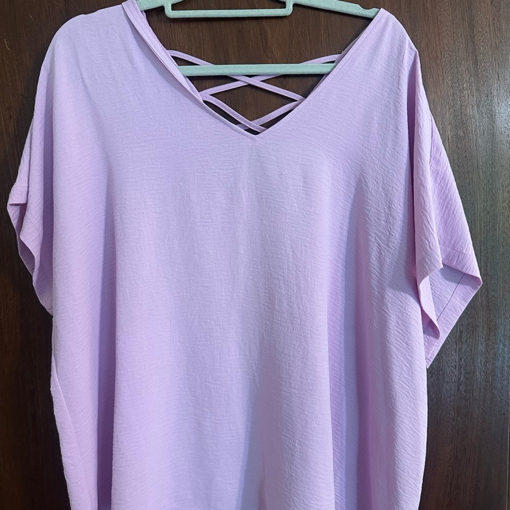 Lavender Crisscross V-Neck Women's Top